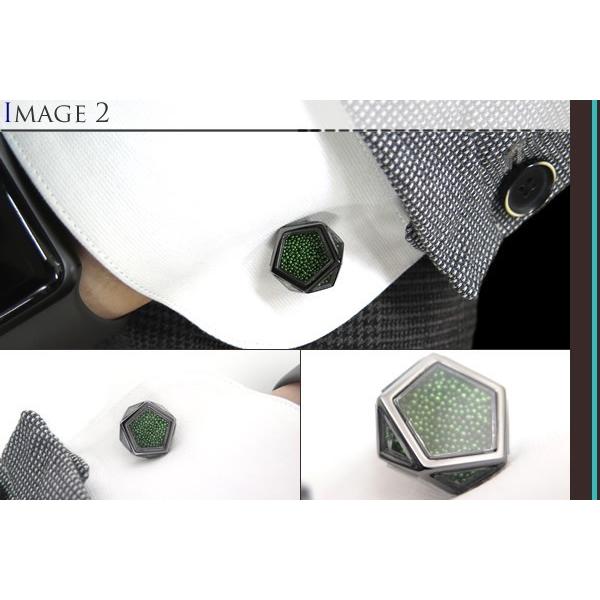 ブランド アクセサリー TATEOSSIAN タテオシアン ノベルティ キャビアペンタゴンカフス（ガンメタル＆グリーン）父の日 爆買の画像