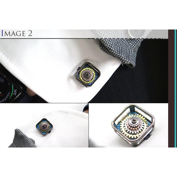 ブランド アクセサリー TATEOSSIAN タテオシアン メカニカル パゴダ ギア カフス（ガンメタル＆ブルーアルテックス）カフリンクス 父の日 爆買の画像
