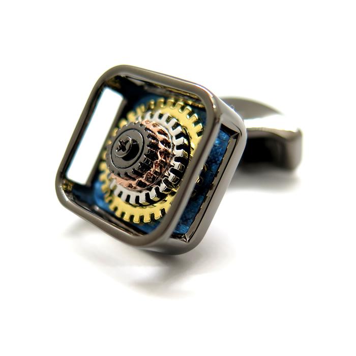 ブランド アクセサリー TATEOSSIAN タテオシアン メカニカル パゴダ ギア カフス（ガンメタル＆ブルーアルテックス）カフリンクス 父の日 爆買の画像