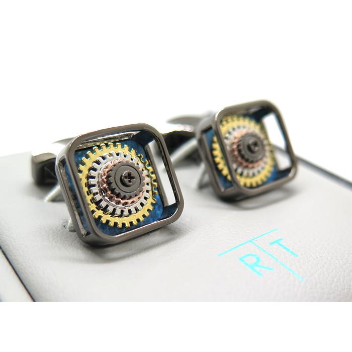 ブランド アクセサリー TATEOSSIAN タテオシアン メカニカル パゴダ ギア カフス（ガンメタル＆ブルーアルテックス）カフリンクス 父の日 爆買の画像