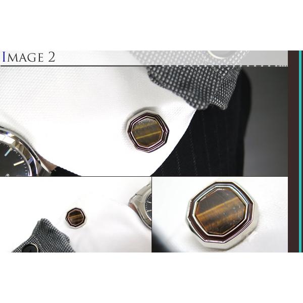 ブランド アクセサリー TATEOSSIAN タテオシアン ビジネス オクタゴン 半貴 石カフス（ロジウム＆タイガーアイ）カフスボタン カフスリンクス 父の日 爆買 | TATEOSSIAN | 03