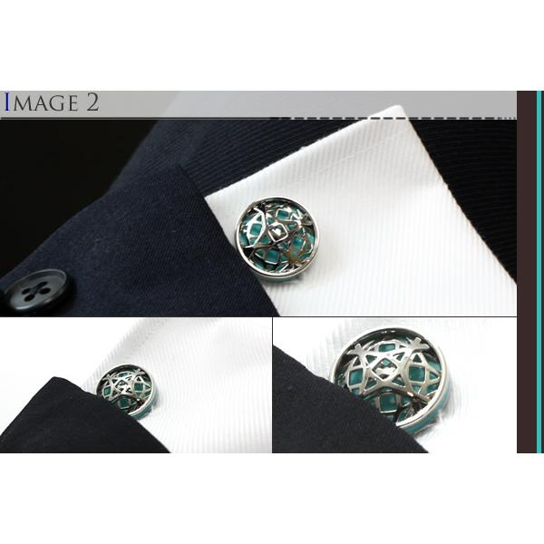 ブランド アクセサリー TATEOSSIAN タテオシアン エナメル ドーム  カットワーク カフス（パラジウム＆ターコイズ）カフリンクス 父の日 爆買の画像