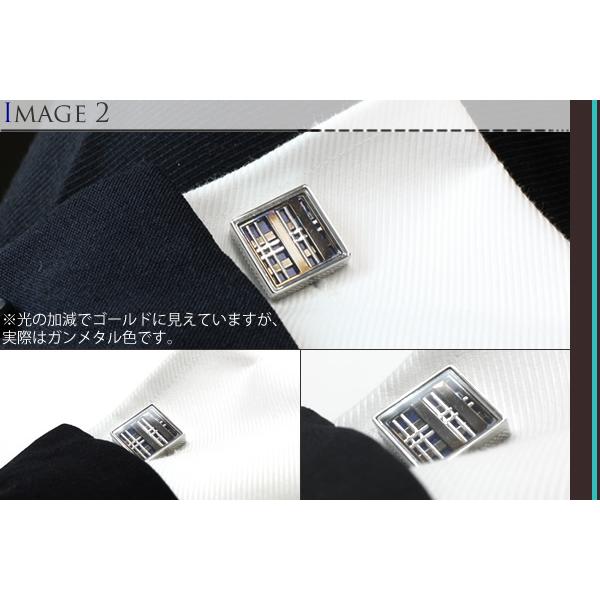 ブランド アクセサリー TATEOSSIAN タテオシアン プリンス オブ ウェールズ ツイード カフス（ガンメタル＆ブルー）カフリンクス 父の日 爆買の画像