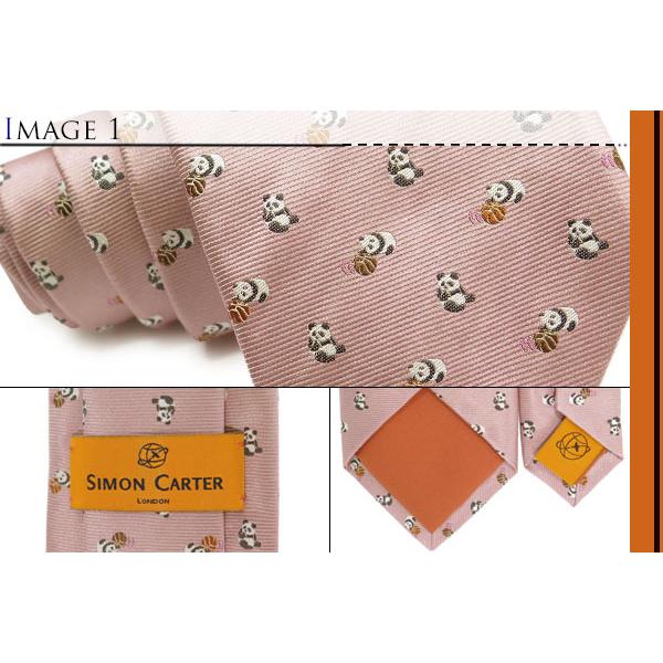 ネクタイ ブランド SIMON CARTER サイモン・カーター パンダ バスケットボール シルク ネクタイ（ピンク）レギュラータイ 7センチ アニマル クリスマス 爆買 | SIMON CARTER | 02