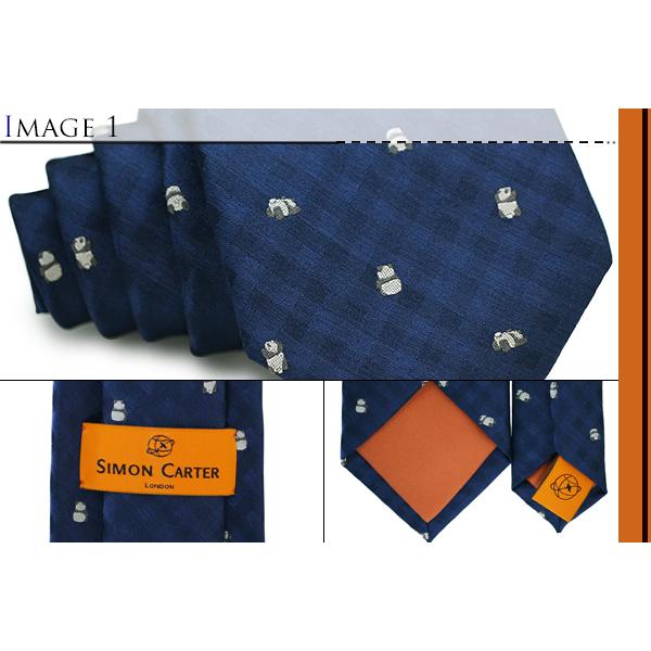 ネクタイ ブランド SIMON CARTER サイモン・カーター パンダ ギンガムチェック シルク ネクタイ（ネイビーブルー）レギュラータイ アニマル クリスマス 爆買 | SIMON CARTER | 02
