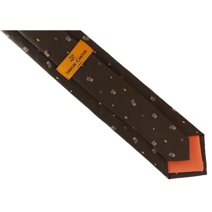 ネクタイ ブランド SIMON CARTER サイモン・カーター ミミズク 網代柄 シルク ネクタイ（ブラウン）レギュラータイ アニマル フクロウ クリスマス 爆買 | SIMON CARTER | 06