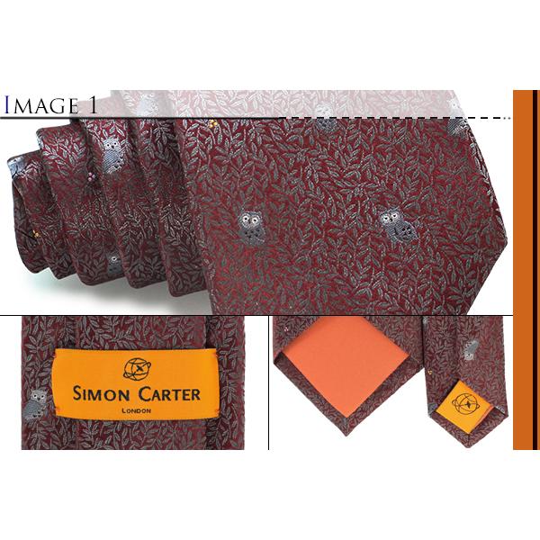 ネクタイ ブランド SIMON CARTER サイモン・カーター フクロウ＆リーフ シルク ネクタイ（ワインレッド）レギュラータイ 父の日 爆買 | SIMON CARTER | 02