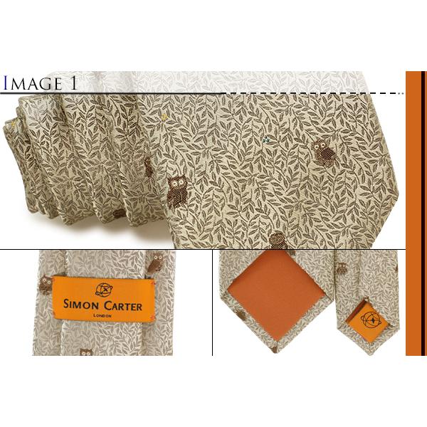 ネクタイ ブランド SIMON CARTER サイモン・カーター フクロウ＆リーフ シルク ネクタイ（シャンパンゴールド）レギュラータイ 父の日 爆買 | SIMON CARTER | 02