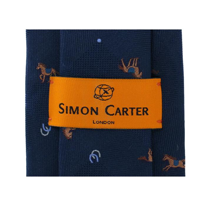 ネクタイ ブランド SIMON CARTER サイモン・カーター 馬 ブロックチェック シルク ネクタイ（ネイビー）レギュラータイ 午 ホースシュー 父の日 爆買 | SIMON CARTER | 07