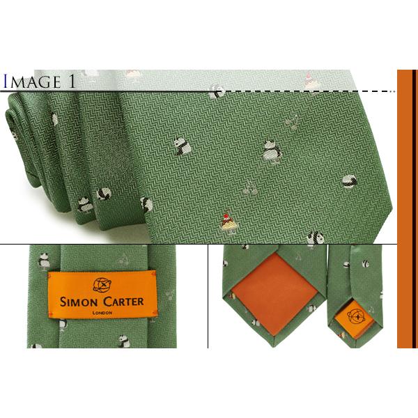 ネクタイ ブランド SIMON CARTER サイモン・カーター パンダ＆プリン シルク ネクタイ（グリーン）レギュラータイ アニマル 父の日 爆買 | SIMON CARTER | 02