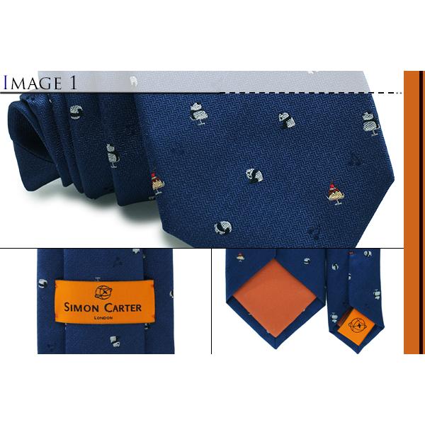 ネクタイ ブランド SIMON CARTER サイモン・カーター パンダ＆プリン シルク ネクタイ（ダークブルー）レギュラータイ アニマル 父の日 爆買 | SIMON CARTER | 02