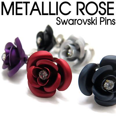 SWAROVSKI クリスタルガラス メタリック ローズ ピンズ SWAROVSKI クリスタルガラス メタリック ローズ ピンズ
