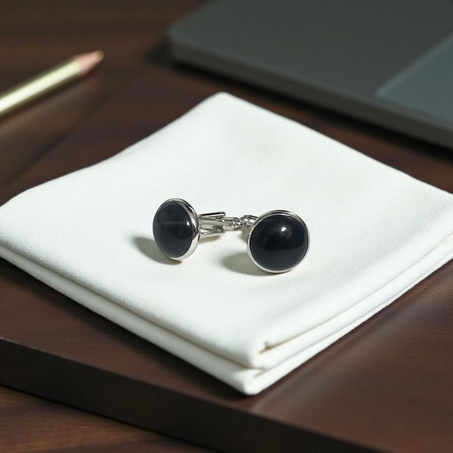 カフス ラウンドブラックオニキスカフスボタン・カフリンクス : 鎌倉