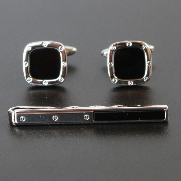 箱有 CELINE セリーヌ オニキス×マカダム柄 ネクタイピン カフスセット