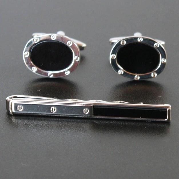 オニキスネクタイピン　オーバルオニキスカフスセット オニキスネクタイピン オーバルオニキスカフスセット : 鎌倉カフス工房