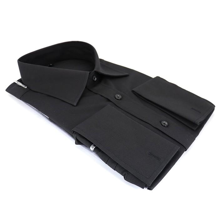 黒無地カフス専用Yシャツ 【セミワイドカラー ダブルカフス ブラック