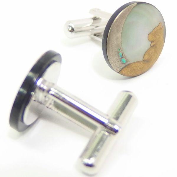 受注生産品 カフス カフスボタン Mt Artigiano 月 猫 黒蝶貝 蒔絵 メンズ ブランド プレゼント カフスマニアの画像
