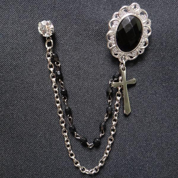 ラペルピン メンズ チェーン付 ブローチ チェーンブローチ 揺ら揺ら