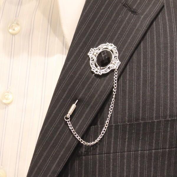 ラペルピン ヨーロピアン風 チェーン付きラペルブローチ メンズ スーツ