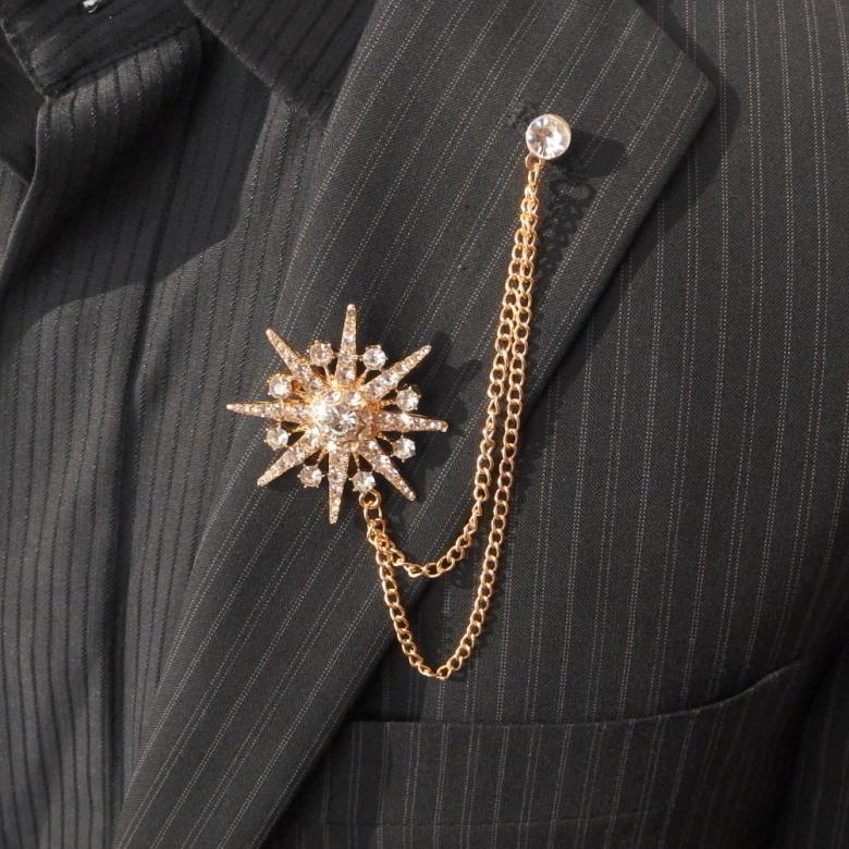 全2色 星 8方向 シルバー ゴールド スターデザインのラペルピン