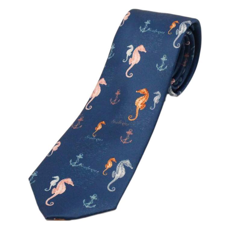 HERMES ネクタイ レッド カンガルー タツノオトシゴ ブルー系