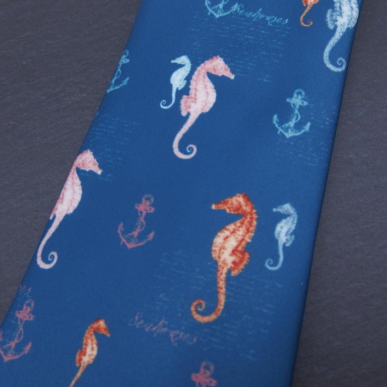 HERMES ネクタイ レッド カンガルー タツノオトシゴ ブルー系 HERMES ネクタイ レッド カンガルー タツノオトシゴ ブルー系