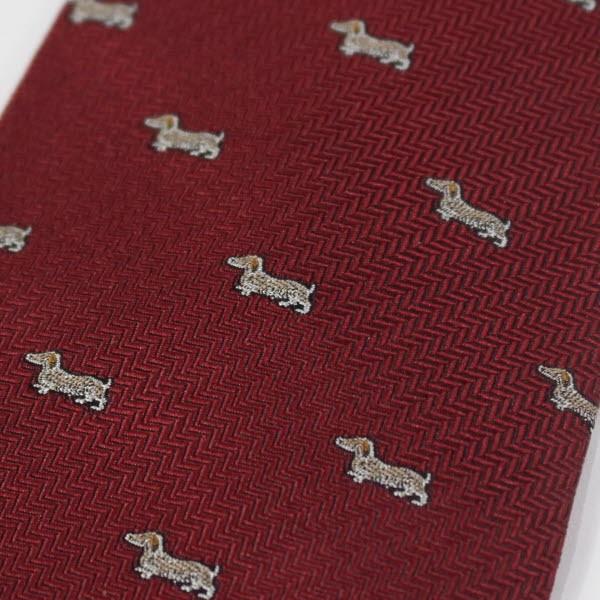 ネクタイ 富士桜工房 kawaii ダックスフント 犬 赤 日本製 シルク ジャ 