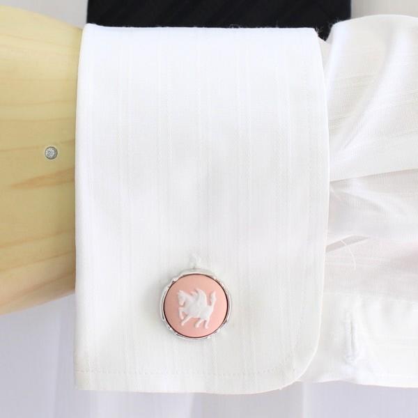 取寄品 カフスセット 陶華 TOHCA 取寄品 シルバー ラウンド ペガサス ピンク カメオ メンズ ブランド プレゼント カフスマニアの画像