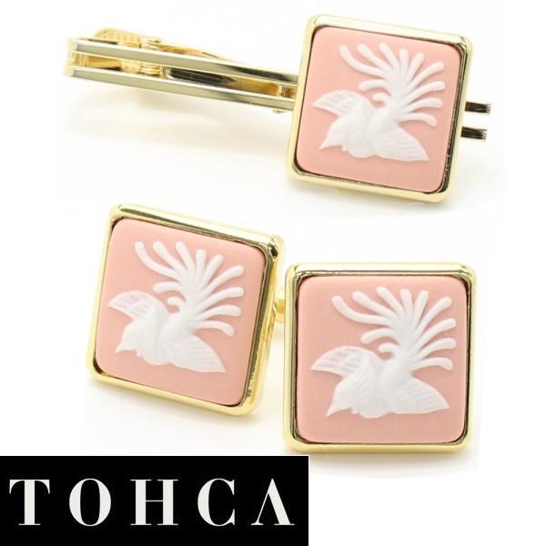 取寄品 カフスセット 陶華 TOHCA 取寄品 ゴールド スクウェア 鳳凰 ピンク カメオ メンズ ブランド プレゼント カフスマニア