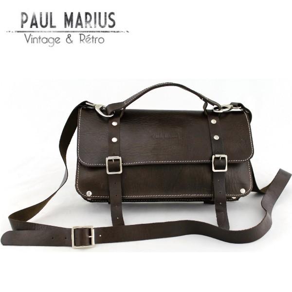 SALE レザー ツールバッグ 薄型 ショルダーバッグ ENV-30 ダーク ブラウン / 本革 PAUL MARIUS ナチュラル 斜め掛け | 