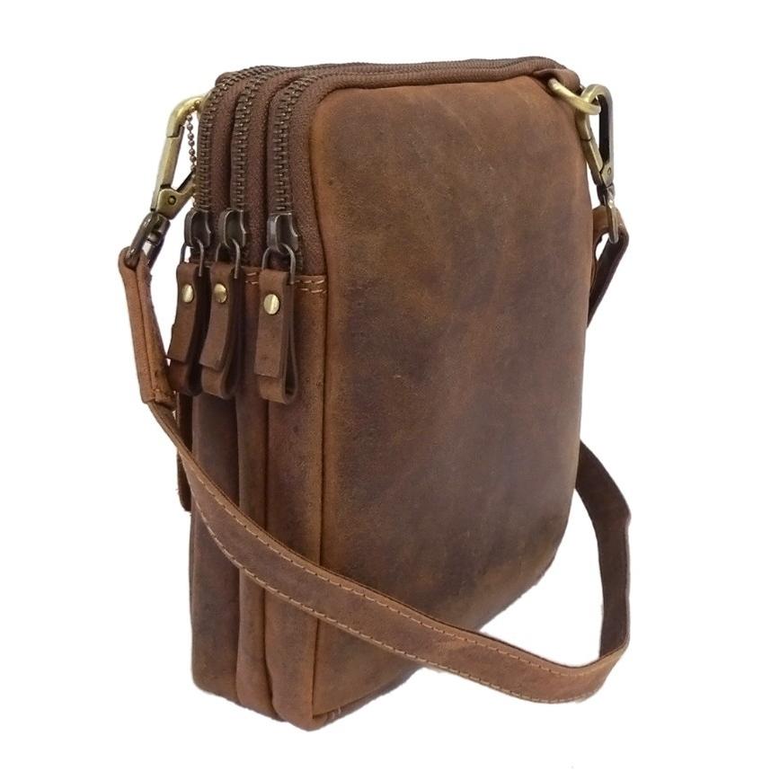 レザー ミニショルダー バッグ   S4 3ジップ ブラウン / ジップトップ 本革 オイルレザー VISCONTI |  | 12