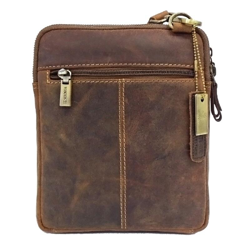 レザー ミニショルダー バッグ   S4 3ジップ ブラウン / ジップトップ 本革 オイルレザー VISCONTI |  | 13