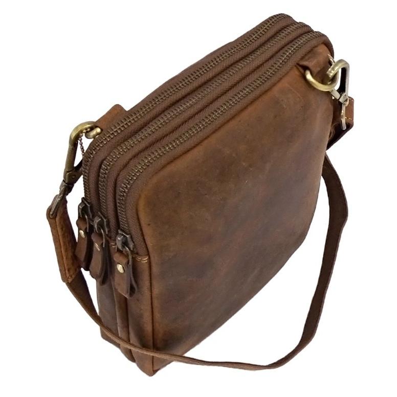 レザー ミニショルダー バッグ   S4 3ジップ ブラウン / ジップトップ 本革 オイルレザー VISCONTI |  | 15