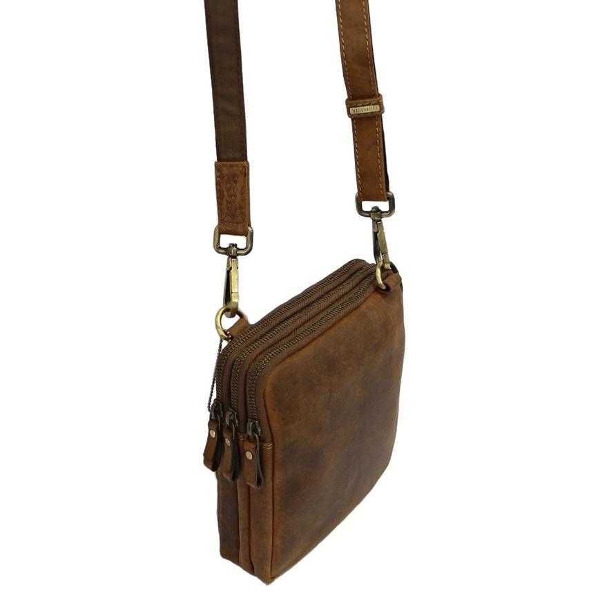 レザー ミニショルダー バッグ   S4 3ジップ ブラウン / ジップトップ 本革 オイルレザー VISCONTI |  | 17