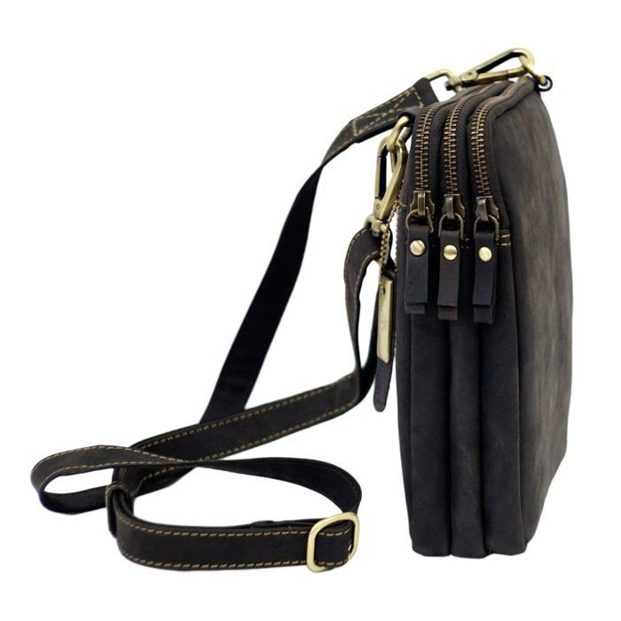 レザー ミニショルダー バッグ   S4 3ジップ ブラウン / ジップトップ 本革 オイルレザー VISCONTI |  | 02