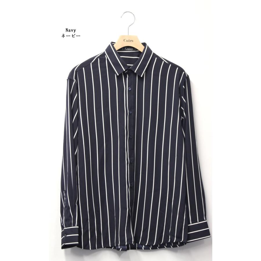 ストライプ柄シャツ メンズ 開襟シャツ 開襟長袖シャツ ストライプ柄長袖シャツ 人気ランキング キュイー 通販 Yahoo ショッピング