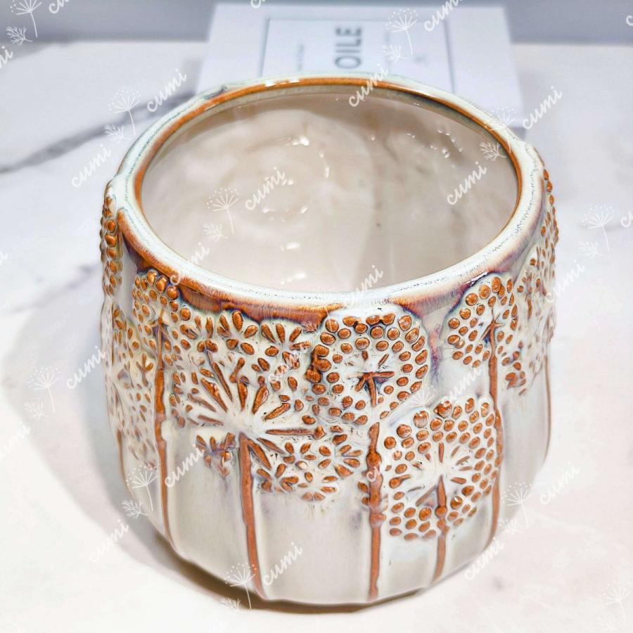 N0014 アメリカ たんぽぽ モチーフ ホワイト 植木鉢 室内 陶器鉢 多肉