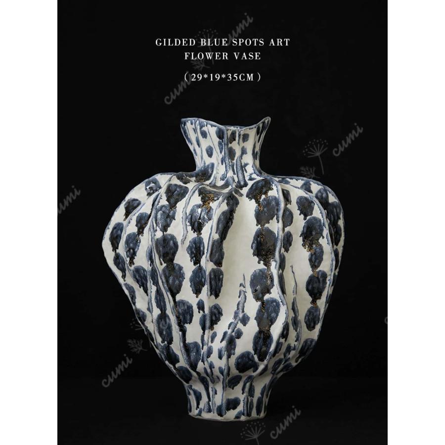N0017 高品質 ハンドメイド 陶器 花瓶 ゴールデンインクスポッテッド