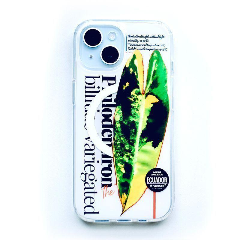 MagSafe対応　フィロデンドロンビレッティア斑入　iphone　13/14/15　スマホケース　スマホカバー　熱帯植物　観葉植物　希少