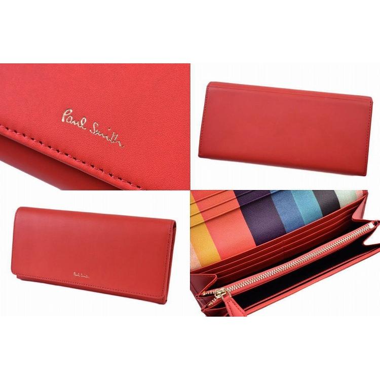 ポールスミス 財布 長財布 レディース ブランド Paulsmith クラシックレザー 内側 ストライプ 専用箱付 フラップ 赤 レッド 女性 婦人 本革 15 W7456 Cuore ヤフー店 通販 Yahoo ショッピング