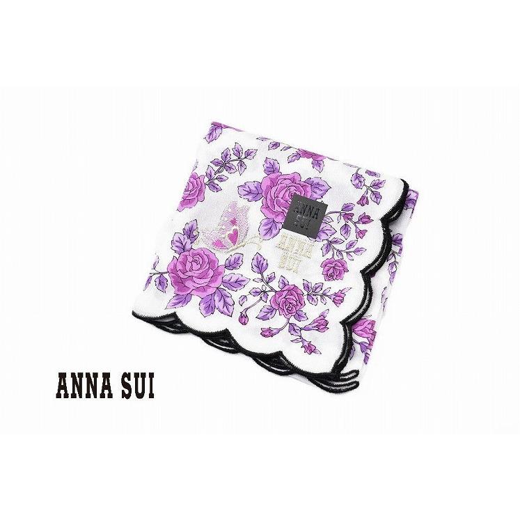 ハンカチ セール特価品 レディース ブランド アナスイ 1枚 ラベンダー プリント パープル 婦人 女性 ローズ