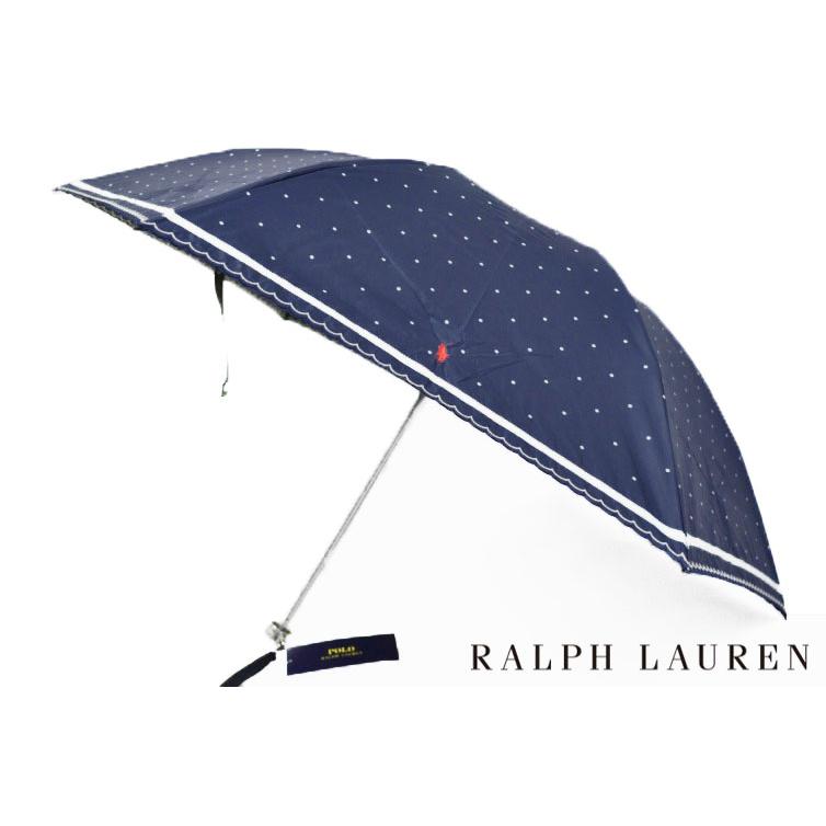 ポロ ラルフローレン 日傘 折りたたみ 傘 レディース ブランド POLO Ralph Lauren フリル ウェーブ ドット ネイビー 濃紺 50cm 女性 婦人 UV 晴雨兼用 遮光 遮熱