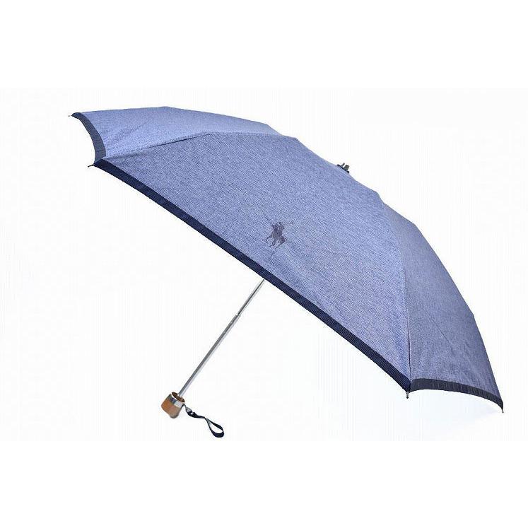 ポロ ラルフローレン 折りたたみ日傘 レディース ブランド グログラン リボン ロゴ プリント インディゴブルー UV 晴雨兼用 遮光 遮熱
