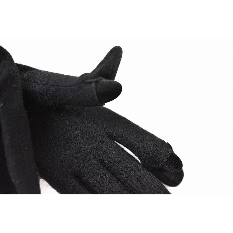 ランバン コレクション 手袋 レディース ウール カシミヤ混 ツイード カフス スマホ対応 指先スリット ブラック 21〜22cm グローブ 防寒