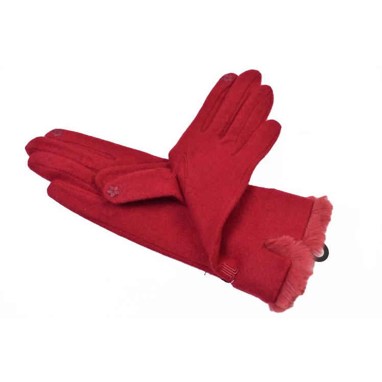 ランバン コレクション 手袋 レディース カシミヤ100 フェイクファー スマホ対応 赤 レッド 21〜22cm 女性 婦人 グローブ 防寒