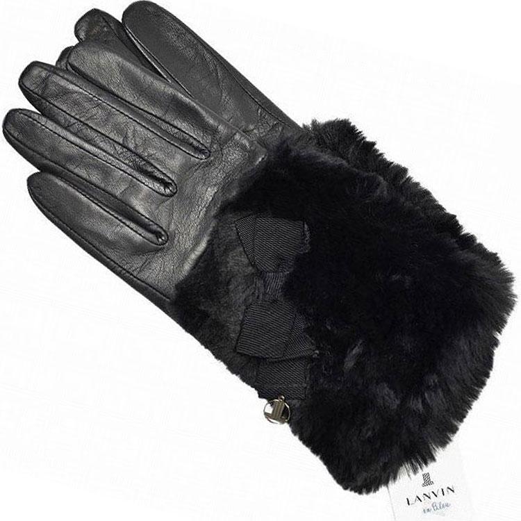 LANVIN（ランバン） 手袋 レディース オン ブルー 黒 革手袋 防寒