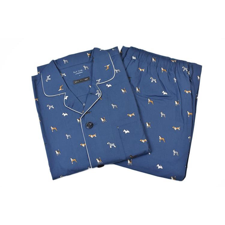 パジャマ メンズ ポールスミス ドッグ Dogs プリント 長袖 ロングパンツ 前開き 上下 セット ホームウェア M L LL 青 ダーク ブルー プレゼント ギフト 父の日 | Paul Smith | 07