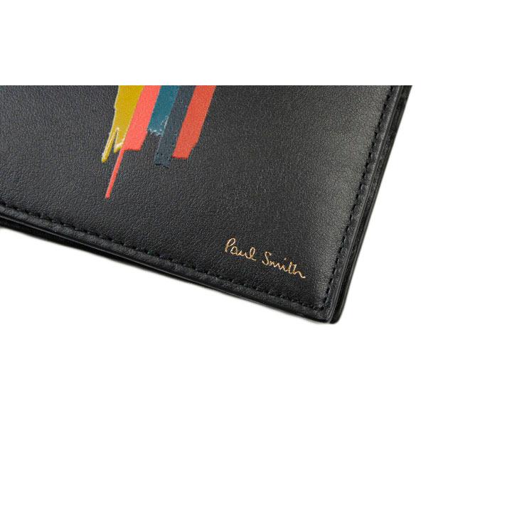 34,100円新品【ポールスミス】伊製 ペインテッドストライプ 二つ折り財布 黒 Paul Smith（ポール・スミス） 二つ折り 財布 札入れ メンズ ブランド
