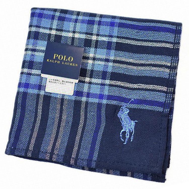 ポロ ラルフローレン タオルハンカチ メンズ ネイビー ブルー タータン チェック ロゴ 刺繍 男性 ハンドタオル 父の日