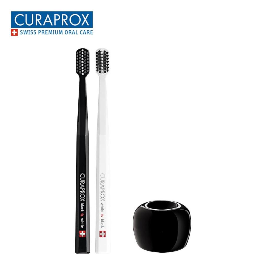 クラプロックス歯ブラシ ブラックisホワイト（黒×白）2本セット+歯ブラシスタンド（黒） |  | 01